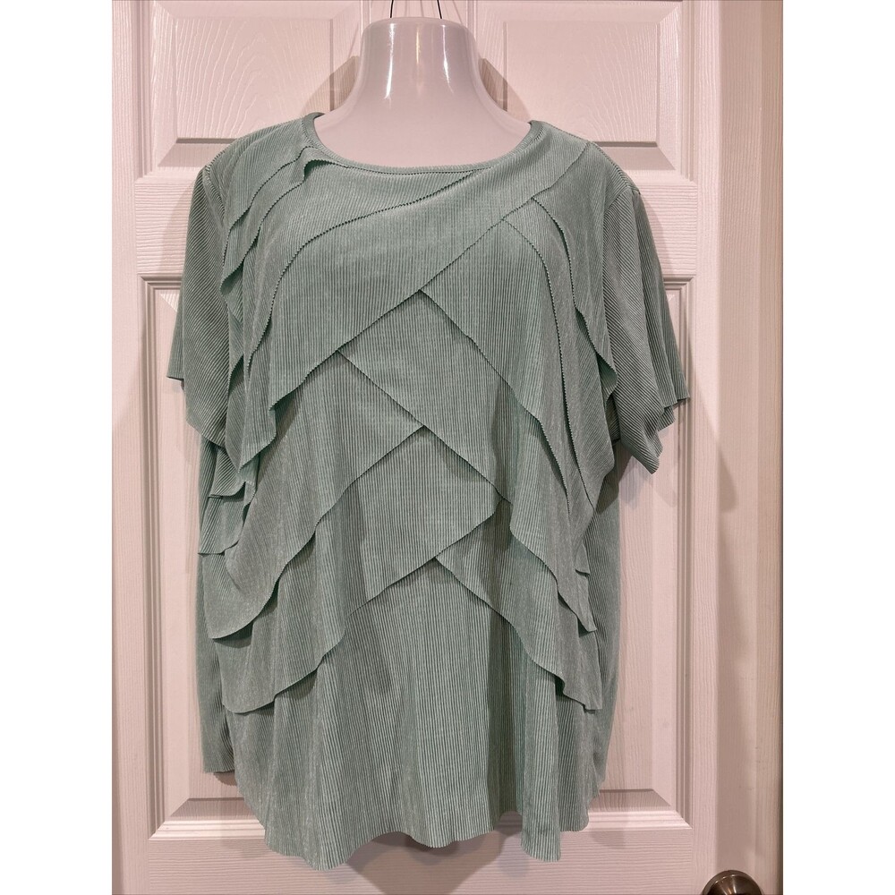 Alfred Dunner Layered Ruffle Top Tunic Oscar Night Soft Green  Plus Size 2X
